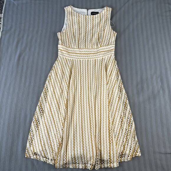 Liz Claiborne Yellow White Textured Stripe Fit & Flare Dress Size 4 - Picture 2 of 8